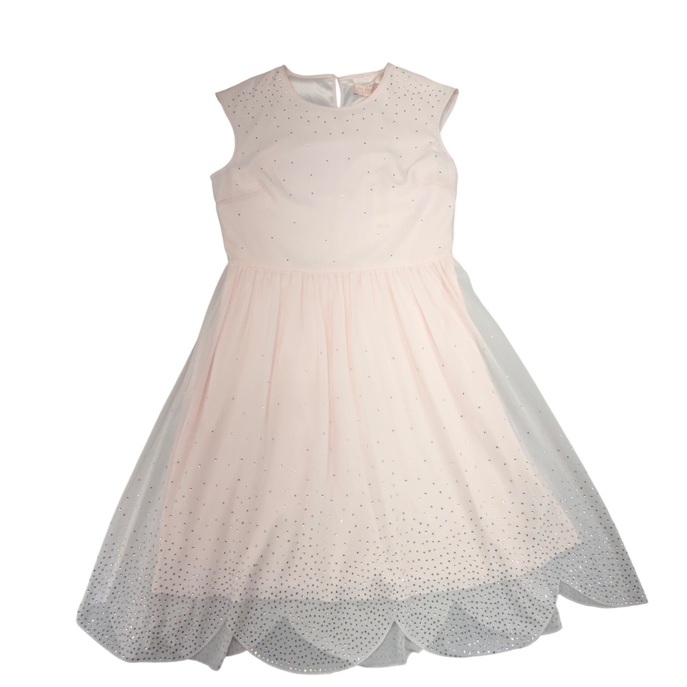 Ted Baker London Vienne Baby Pink Crystal Embellished Scallop Hem Dress Size 3